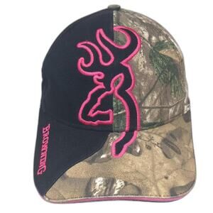 Browning Baseball Cap Black Green OS Realtree Camo Buckmark Strapback Logo Hat